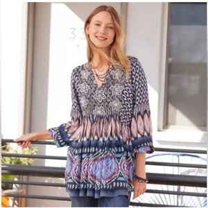 Sundance Multicolor Bohemian Tunic Top with floral embroidery L peasant festival